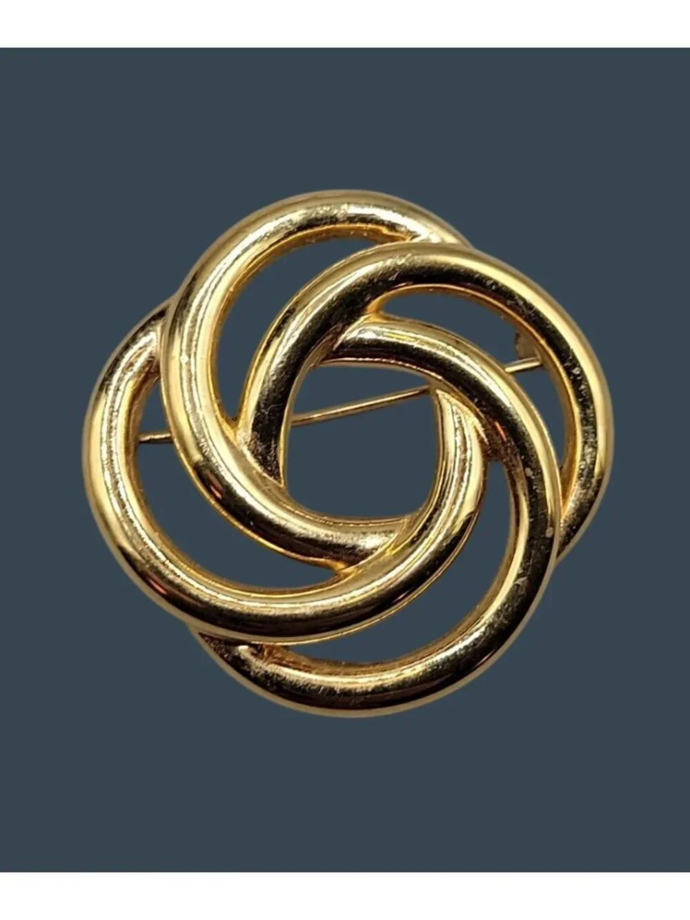 Vintage Monet Interlocking Circles Brooch Pin Polished Gold Tone Retro 1970s
